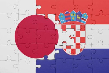 Hırvat bayrağı ve Japon bayrağıyla dolu renkli bir bulmaca. konsept