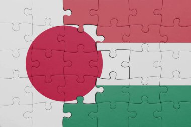 Japon bayrağının ve Hungary 'nin renkli ulusal bayrağının bulmacası. konsept