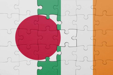 İrlanda 'nın renkli ulusal bayrağı ve Japon bayrağı ile bulmaca. konsept