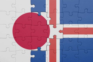 İzlanda 'nın renkli ulusal bayrağı ve Japon bayrağı ile bulmaca. konsept