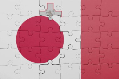 Malta 'nın renkli ulusal bayrağı ve Japonya bayrağı ile bulmaca. konsept