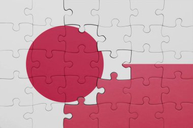 Polonya 'nın renkli ulusal bayrağı ve Japon bayrağıyla ilgili bulmacalar. konsept