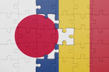 Romanya 'nın renkli ulusal bayrağı ve Japonya bayrağıyla ilgili bulmacalar. konsept
