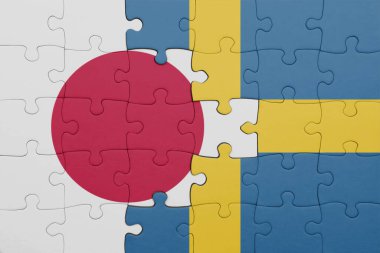 İsveç ve Japonya bayrağının renkli ulusal bayrağıyla bulmaca. konsept