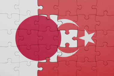 Japon bayrağı ve hindinin renkli ulusal bayrağıyla bulmaca. konsept
