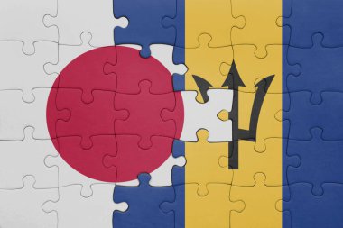Japon bayrağı ve Barbados 'un renkli ulusal bayrağıyla bulmaca. konsept