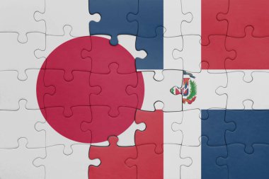 Dominik Cumhuriyeti 'nin renkli ulusal bayrağı ve Japon bayrağı. konsept