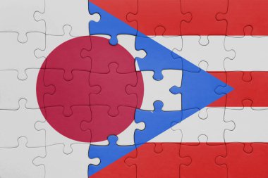 Porto Riko 'nun renkli ulusal bayrağı ve Japon bayrağı. konsept