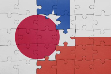 Şili ve Japon bayrağının renkli ulusal bayrağıyla bulmaca. konsept
