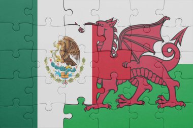 Galler 'in renkli ulusal bayrağı ve Meksika bayrağı. konsept
