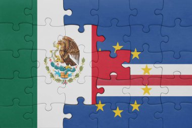 Cape Verde ve Meksika bayrağının renkli ulusal bayrağıyla bulmaca. konsept