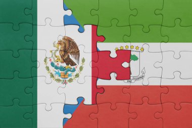 Ekvator Ginesi ve Meksika bayrağının renkli ulusal bayrağıyla bulmaca. konsept