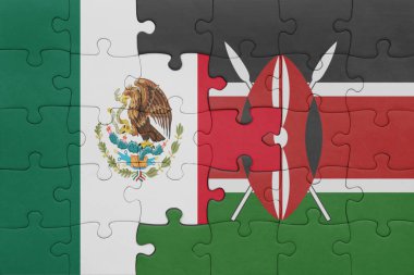 Kenya 'nın renkli ulusal bayrağı ve Meksika bayrağı. konsept
