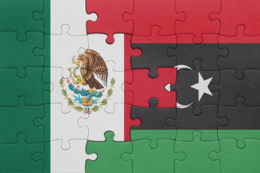 Libya 'nın renkli ulusal bayrağı ve Meksika bayrağı. konsept