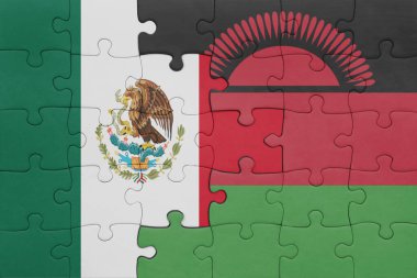 Malawi 'nin renkli ulusal bayrağı ve Meksika bayrağı. konsept