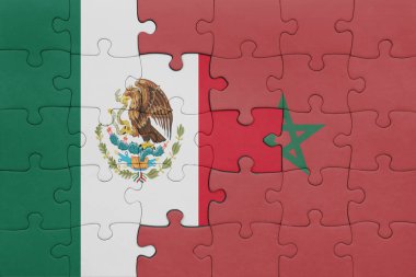 Fas 'ın renkli ulusal bayrağı ve Meksika bayrağı. konsept