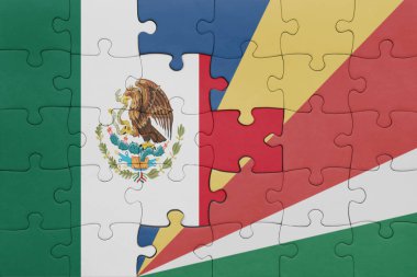 Seyşel bayrağı ve Meksika bayrağıyla dolu renkli bir bulmaca. konsept