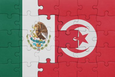 Tunus ve Meksika bayrağının renkli ulusal bayrağıyla bulmaca. konsept