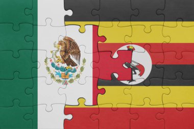 Uganda ve Meksika bayrağının renkli ulusal bayrağıyla bulmaca. konsept