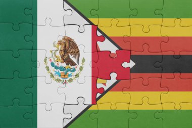 Zimbabwe 'nin renkli ulusal bayrağı ve Meksika bayrağı. konsept