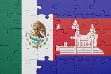 Kamboçya 'nın renkli ulusal bayrağı ve Meksika bayrağı. konsept