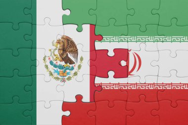 İran bayrağı ve Meksika bayrağı ile dolu renkli bir bulmaca. konsept