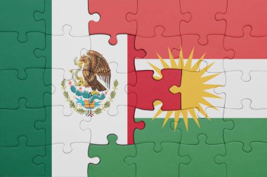 Kürdistan 'ın renkli ulusal bayrağı ve Meksika bayrağının bulmacası. konsept