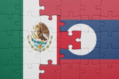 Laos 'un renkli ulusal bayrağı ve Meksika bayrağı. konsept