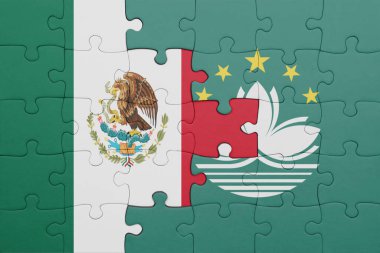 Macau 'nun renkli ulusal bayrağı ve Meksika bayrağı. konsept