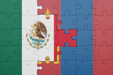 Moğolistan 'ın renkli ulusal bayrağı ve Meksika bayrağı. konsept