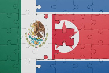 Kuzey Kore 'nin renkli ulusal bayrağı ve Meksika bayrağı. konsept