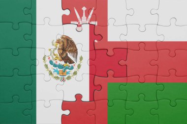 Umman ve Meksika bayrağının renkli ulusal bayrağıyla bulmaca. konsept