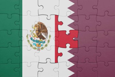 Katar 'ın renkli ulusal bayrağı ve Meksika bayrağı ile bulmaca. konsept