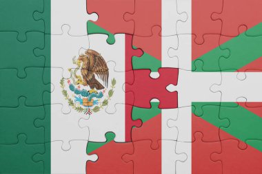 Bask ülkesinin renkli ulusal bayrağı ve Meksika bayrağının bulmacası. konsept