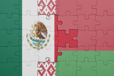 Beyaz Rusya bayrağı ve Meksika bayrağının rengarenk yapbozu. konsept