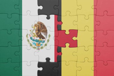 Belçika bayrağı ve Meksika bayrağının rengarenk yapbozu. konsept