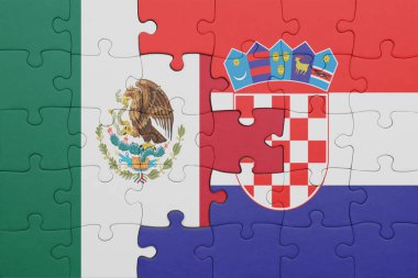 Hırvat bayrağı ve Meksika bayrağıyla dolu renkli bir bulmaca. konsept