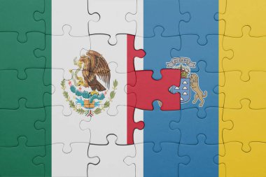 Kanarya adalarının ve Meksika bayrağının renkli ulusal bayrağıyla bulmaca. konsept