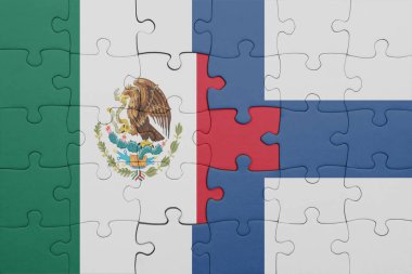 Finlandiya ve Meksika bayrağının renkli ulusal bayrağıyla bulmaca. konsept