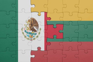 Litvanya 'nın renkli ulusal bayrağı ve Meksika bayrağı. konsept