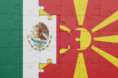 Macedonia 'nın renkli ulusal bayrağı ve Meksika bayrağı bulmacası. konsept