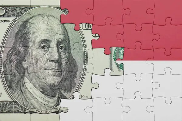 Endonezya 'nın renkli ulusal bayrağı ve Amerikan doları para kavramının bulmacası.