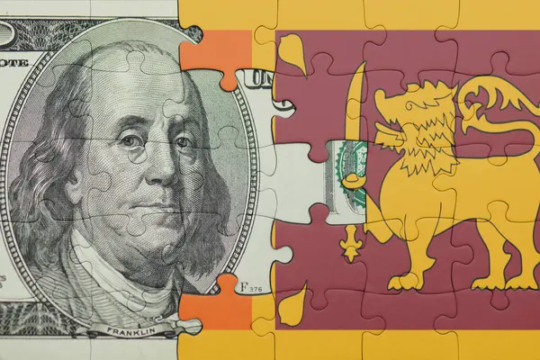 Sri Lanka 'nın renkli ulusal bayrağı ve Amerikan doları para kavramının bulmacası.