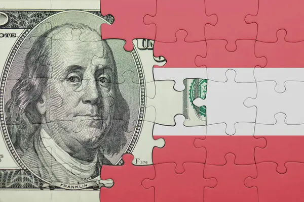 Avusturalya 'nın renkli ulusal bayrağı ve Amerikan doları para kavramının bulmacası.