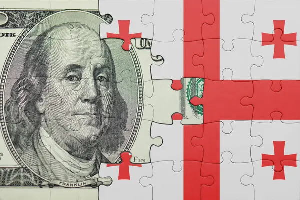 Gürcistan 'ın renkli ulusal bayrağı ve Amerikan doları para kavramının bulmacası.