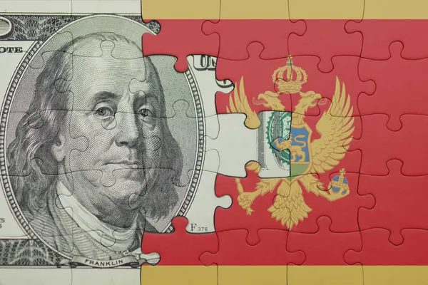 Mongro 'nun renkli ulusal bayrağı ve Amerikan doları para kavramının bulmacası.