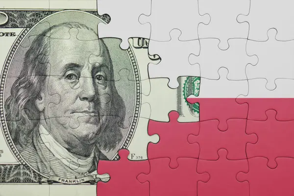 Polonya 'nın renkli ulusal bayrağı ve ABD doları para bulmacası. Finans kavramı