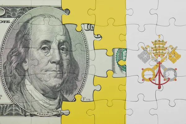 Vatikan 'ın renkli ulusal bayrağı ve ABD doları para .finans kavramının bulmacası