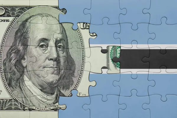 Botswana 'nın renkli ulusal bayrağı ve Amerikan doları para kavramının bulmacası.