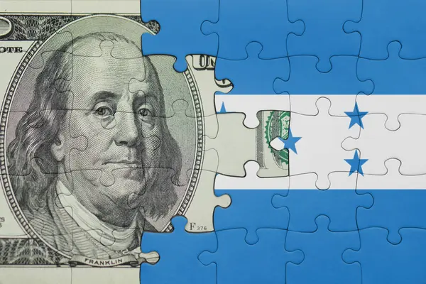 Honduras 'ın renkli ulusal bayrağı ve ABD doları para .finans kavramının bulmacası
